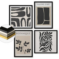 WANDBILDER 4er-Set - 50x50 cm & 40x60 cm Schwarzer Rahmen - Abstrakte Pflanzenmuster - Schwarz, Kunststoff (50/50cm) - ArtPrintCave