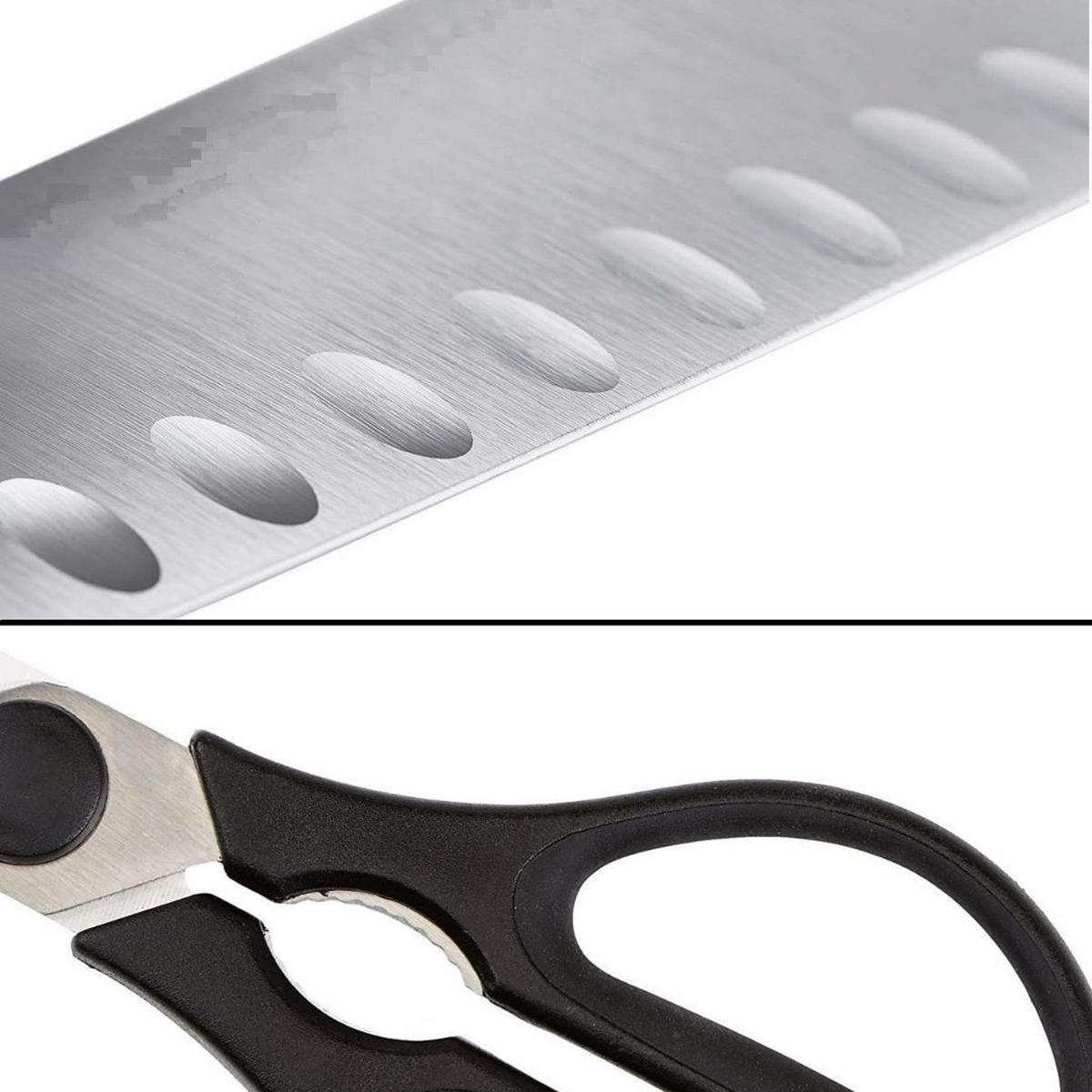 KÜCHENMESSER SET 2-tlg Schwarz Silber, Brotmesser 180 mm, Küchenschere, Edelstahl, Schneidemesser, Küchenzubehör, Profi Messer, Klingenstahl - Silberfarben/Schwarz, Metall - Fissler