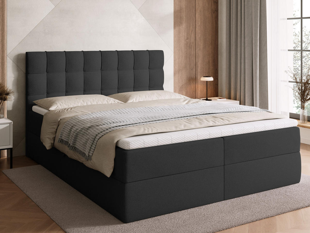 BOXBETT Detroit mit Topper 160/200 Anthrazit - Anthrazit, Holzwerkstoff/Textil (160/200cm) - Bromarkt