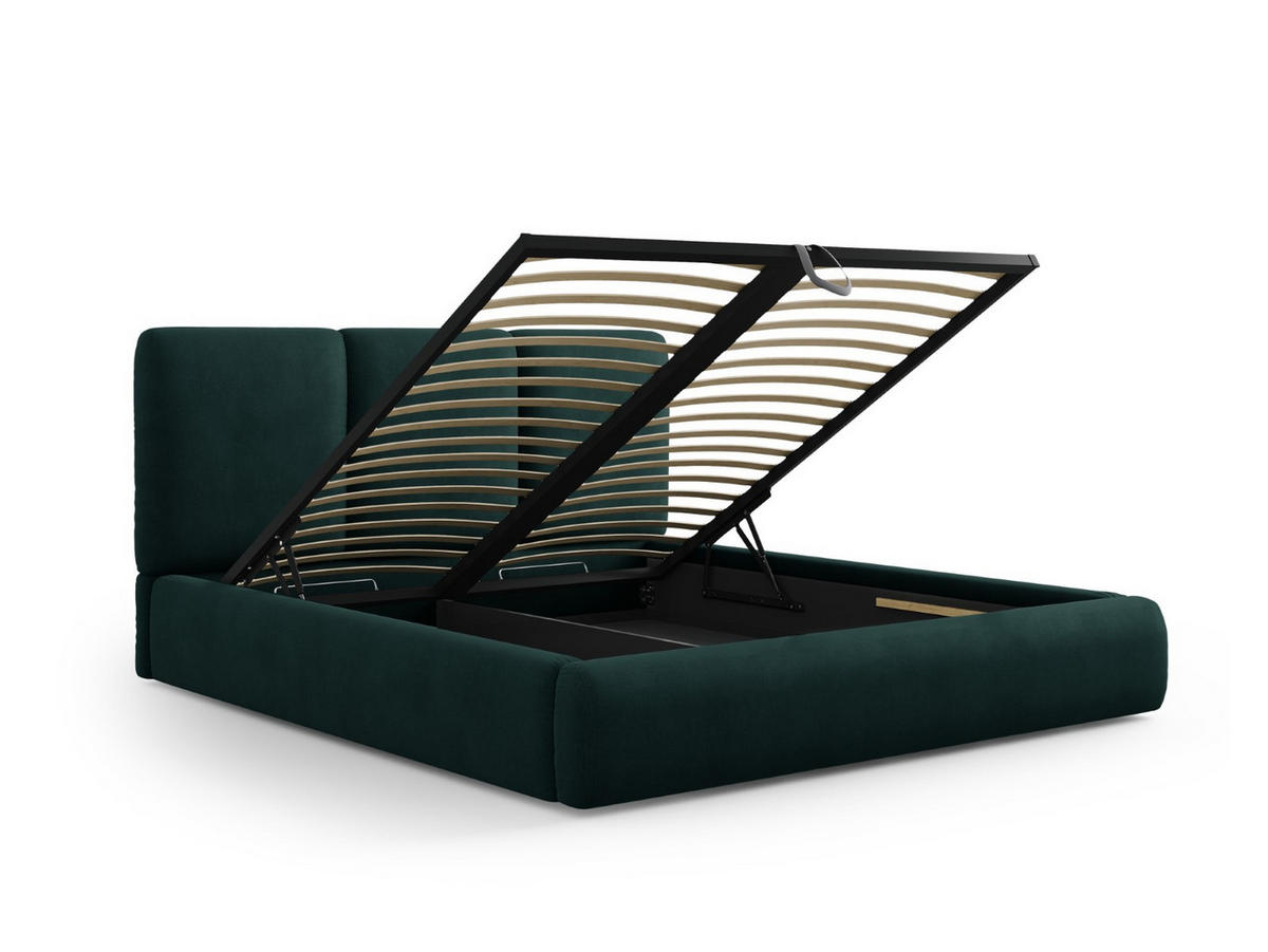 BETT mit Bettkasten und Kopfteil Nicolas aus Chenille-Stoff flaschengrün 180x200cm - Dunkelgrün, Textil (180/200cm) - Cosmopolitan Design