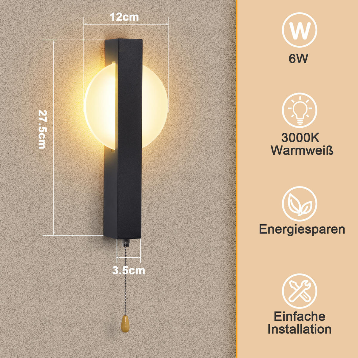LED-WANDLEUCHTE Luminary 27.5/12/4.5 cm - Schwarz, Metall (12/4.5/27.5cm) - ZMH