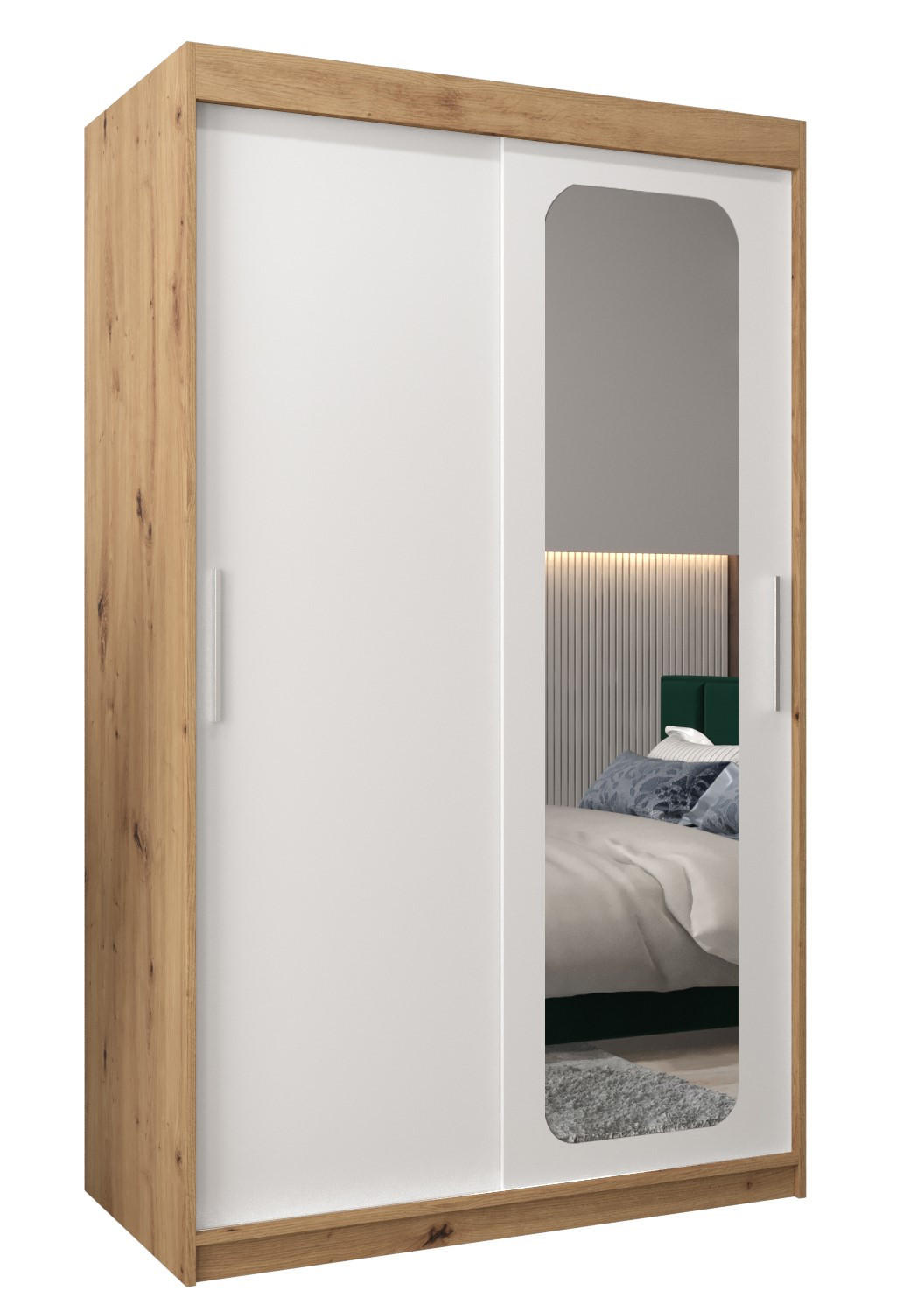 SCHWEBETÜRENSCHRANK 200/120/62 2-türig - Silberfarben/Weiß, Holz/Kunststoff (120/200/62cm) - Abiks Möbel
