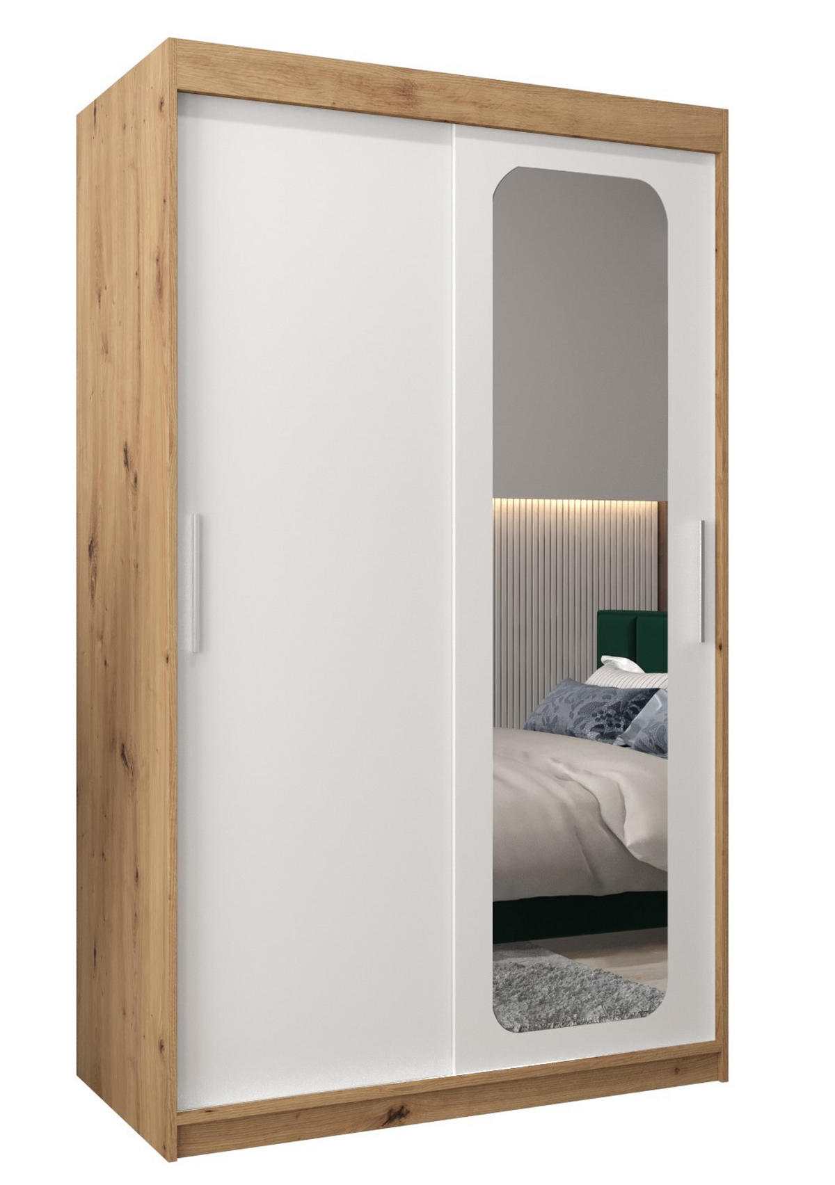 SCHWEBETÜRENSCHRANK 200/120/62 2-türig - Silberfarben/Weiß, Holz/Kunststoff (120/200/62cm) - Abiks Möbel