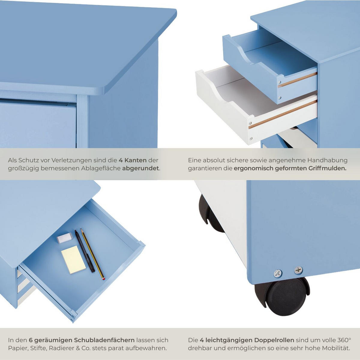 ROLLCONTAINER ,einfache Montage, 36 x 40 x 65 cm,blau - Blau, Holz (40/65/36cm) - tectake