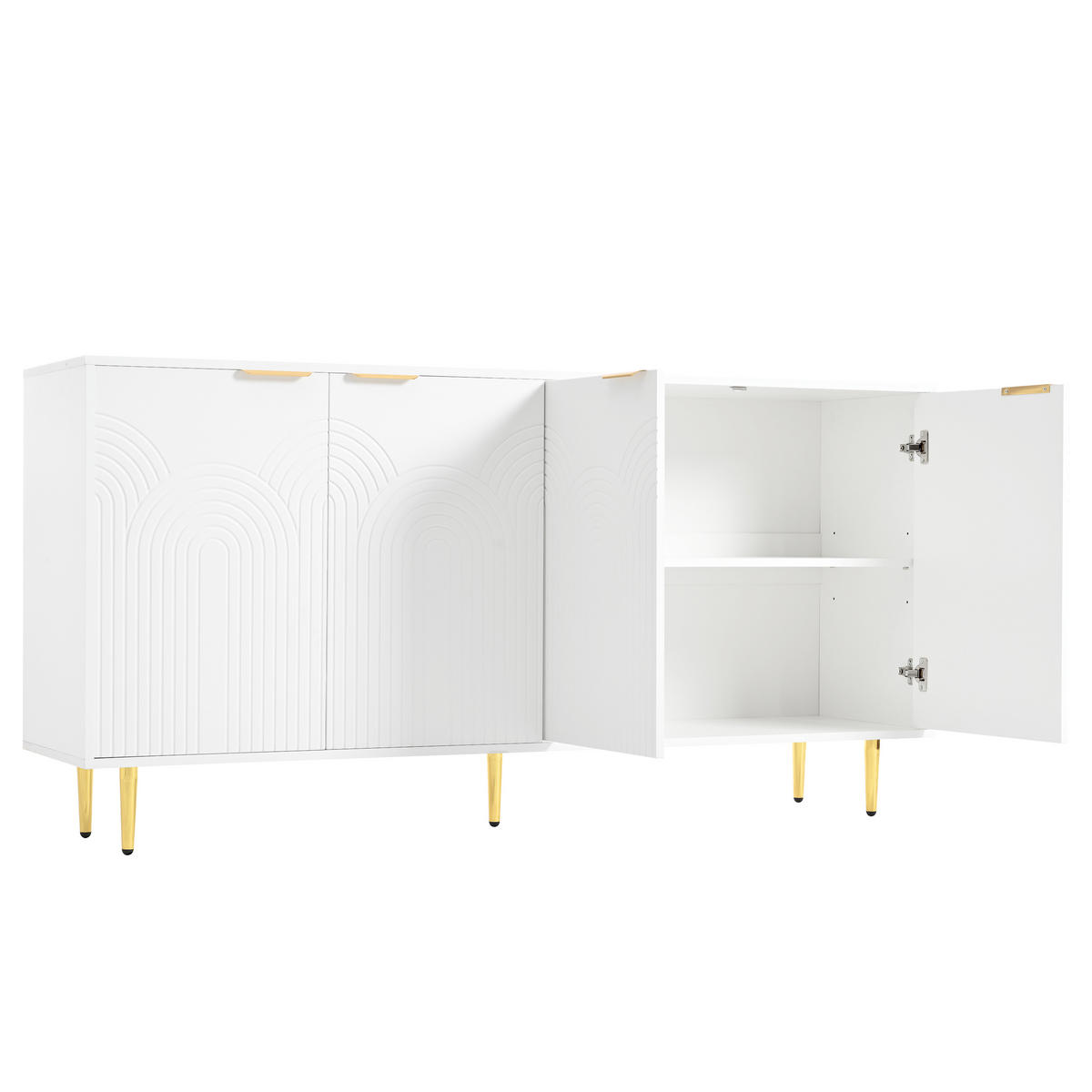 SIDEBOARD DE-37940 mit 4 Türen und goldenen Griffen Weiß - Weiß, Holzwerkstoff (160/80/40cm) - ComfortXL