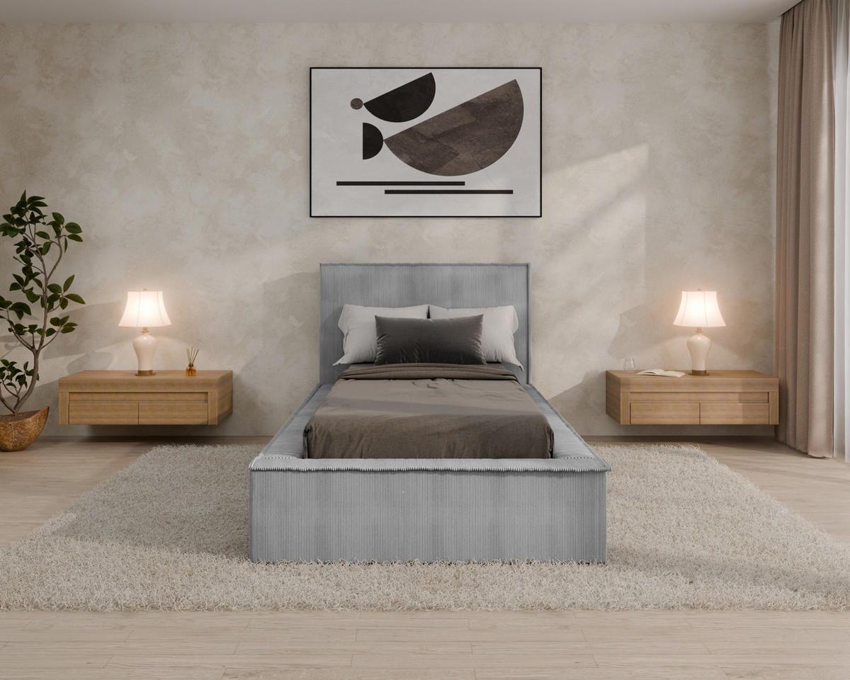 POLSTERBETT SANA 90x200cm Elegantes Polsterbett für modernen Wohnstil , ohne matratze, grau - Grau, Holz (90/200cm) - Homesy