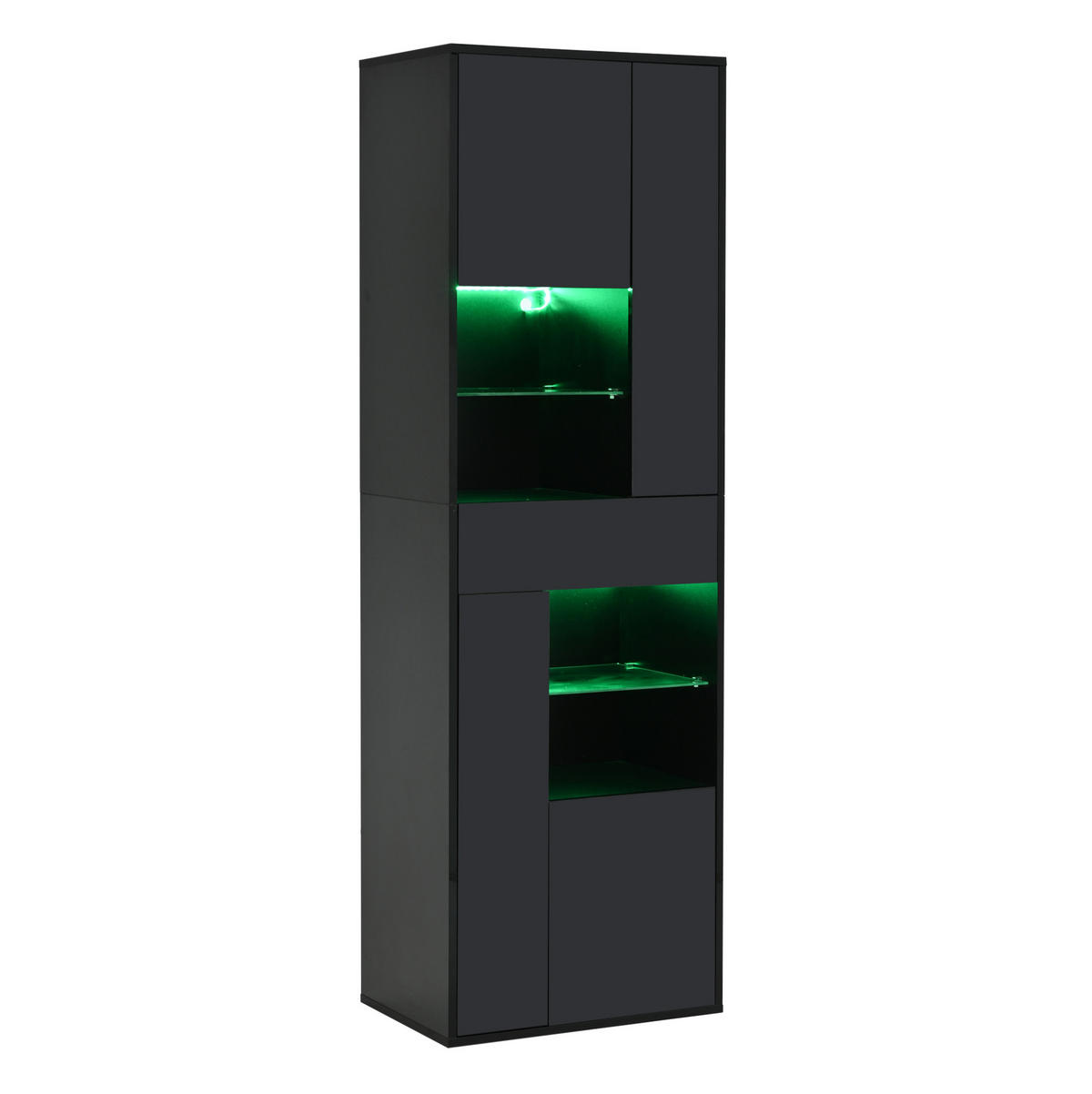 VITRINE aus Spanplatte 55x38x170 cm Schwarz mit LED-Beleuchtung, Hochglanzfront und verstellbaren Einlegeböden - Schwarz, Holzwerkstoff (55/170/38cm) - Modfu