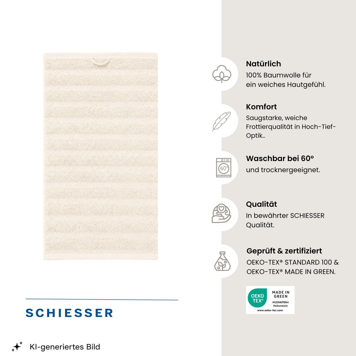 HANDTUCHSET Neapel - 4-teilig - 50x100 cm - Creme - Creme, Textil (50/100cm) - SCHIESSER