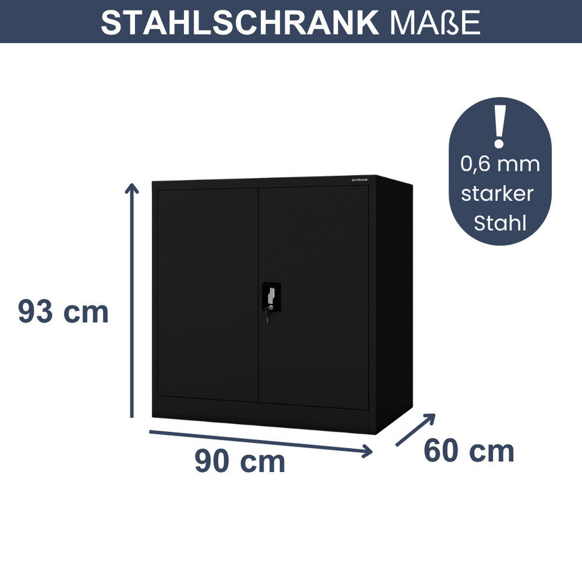 AKTENSCHRANK abschließbar KADO Flügeltüren 93x90x60cm Schwarz - Schwarz, Metall (93/90/60cm) - DELUKE