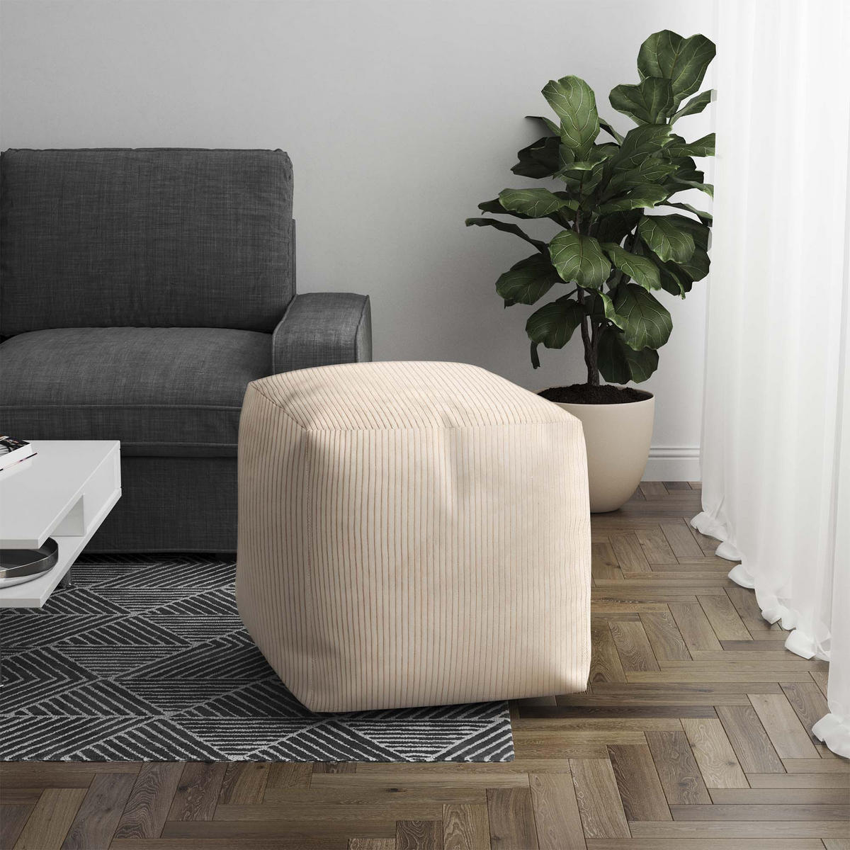 SITZSACK CUBE Vanilla Ice - Beige, Textil (60/60/60cm) - Dreamroots