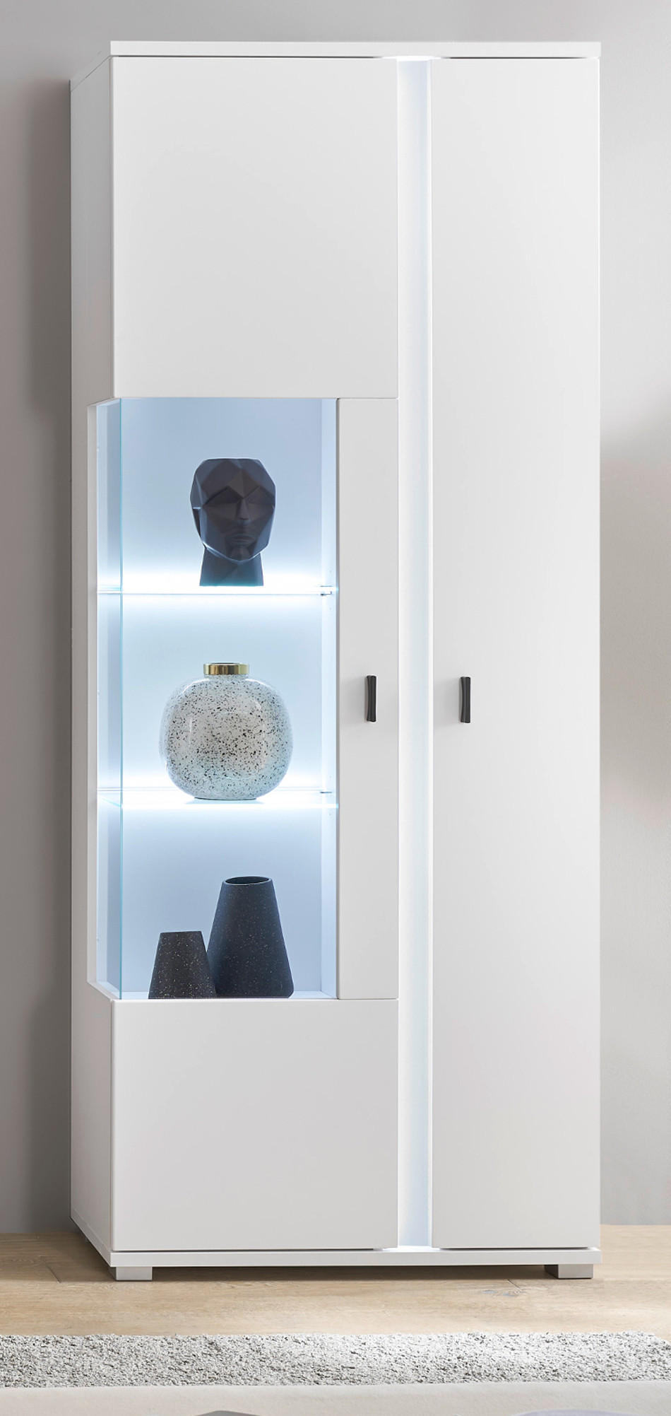 VITRINE weiß matt, Vitrinenschrank inklusive Frontbeleuchtung 80 x 200 cm - Weiß, Holzwerkstoff (80/200/35cm) - Furn.Design