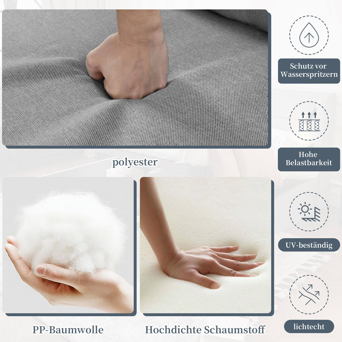 LOUNGESET Grau 2-Sitzer 2 Sessel Couchtisch PE-Seil - Grau, Textil - FLIEKS