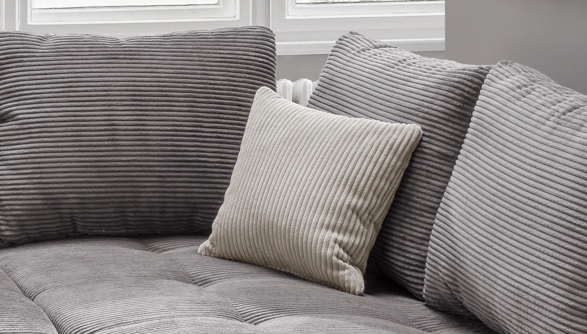 ECKSOFA mit Schlaffunktion, Wellenunterfederung, Ottomane rechts B298/T202/H84 cm, Liegefl. 154x227 cm, Cord Grau / 17201 - Beige/Silberfarben, Holz/Textil (298/202cm) - luma-home