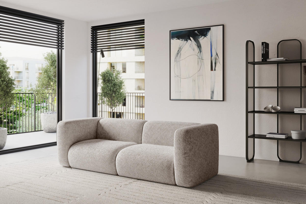 MODULARES Sofa 2-SITZER MIRA-S1 228x89x70 Hellgrau cm Velours - Hellgrau/Schwarz, Holzwerkstoff/Kunststoff (228/70/89cm) - ALTDECOR