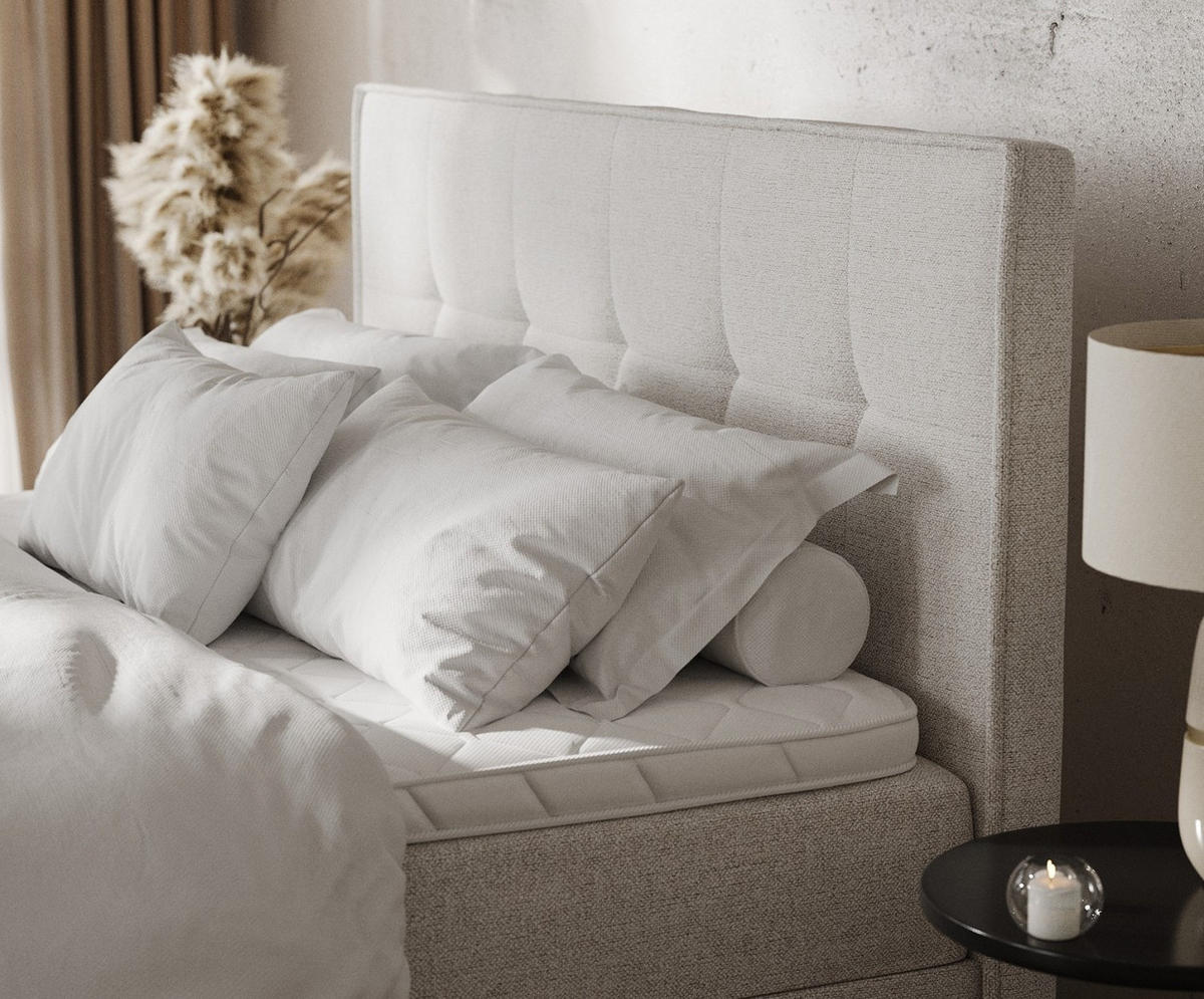 BOXBETT Tivra 200/200 cm Hellbeige im Riva Stoff - Sandfarben/Schwarz, Holz/Holzwerkstoff (200/200cm) - AltaBeds