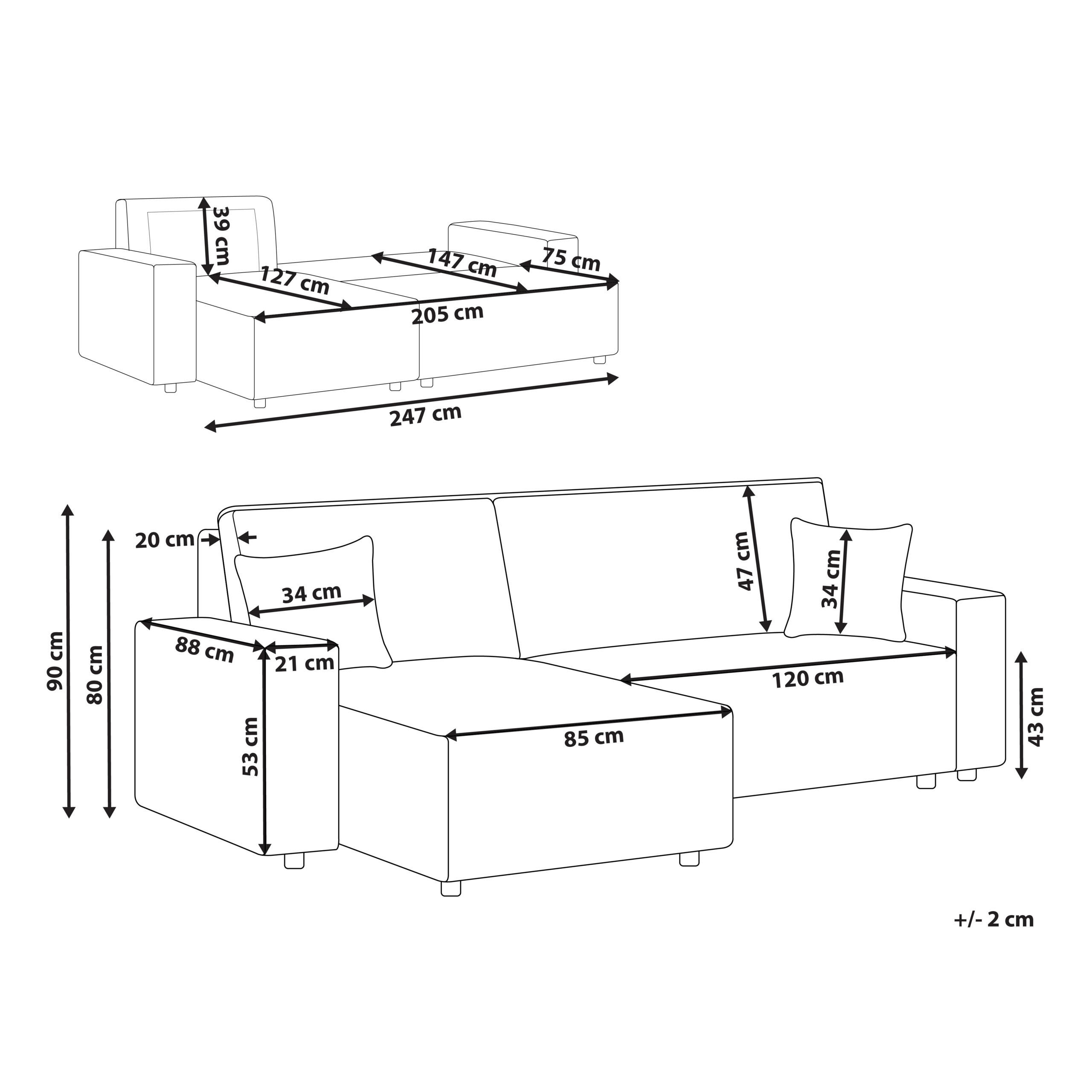 Thumbnail - Beliani 2-Sitzer-Ecksofa, Grau, Schwarz, Textil, L-Form, 247x147 cm, Wohnzimmer, Sofas & Couches, Wohnlandschaften, Ecks...