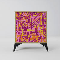 SIDEBOARD LOVELY MEMORIES, Eichefarben, 57,5x42x70,5 cm, Schwarze Metall-Sternfüße - Eichefarben/Multicolor, Holzwerkstoff/Metall (57.5/70.5/42cm) - SpaceRebels