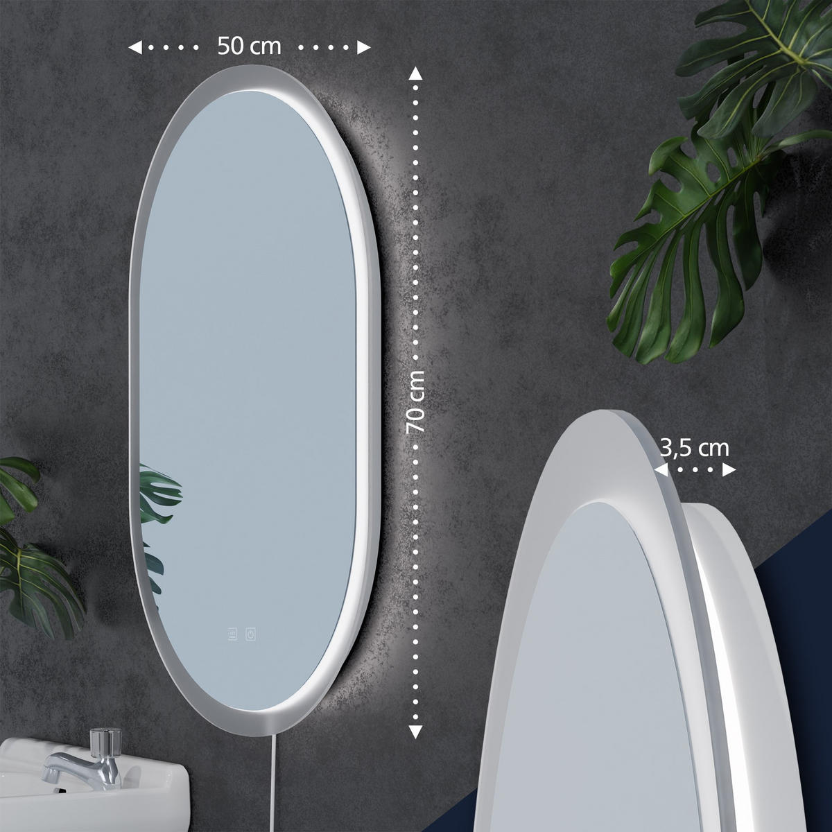 BADSPIEGEL Bern 70x50 ohne Bluetooth 50x3,5x70cm Glas Klarglas Badezimmerspiegel - Klar, Glas (50/70/3.5cm) - DELUKE