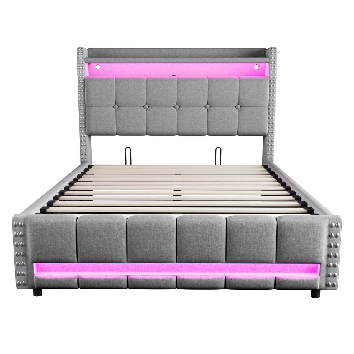 POLSTERBETT 140/200 cm in Hellgrau Leinen mit Stauraum, LED und USB - Hellgrau, Holzwerkstoff/Textil (140/200cm) - WISHDOR