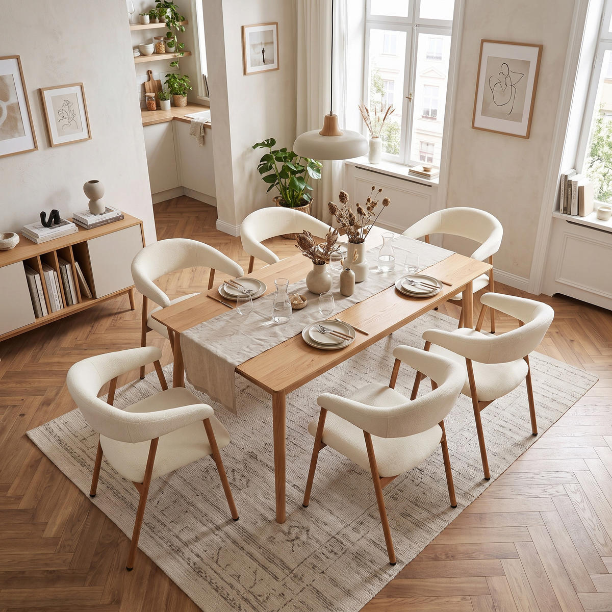 ESSZIMMERSTÜHLE 6er-Set, gepolstert, Chenille, Metallbeine in Holzoptik, Beige - Beige, Textil (61/80.5/59cm) - Meubles Cosy
