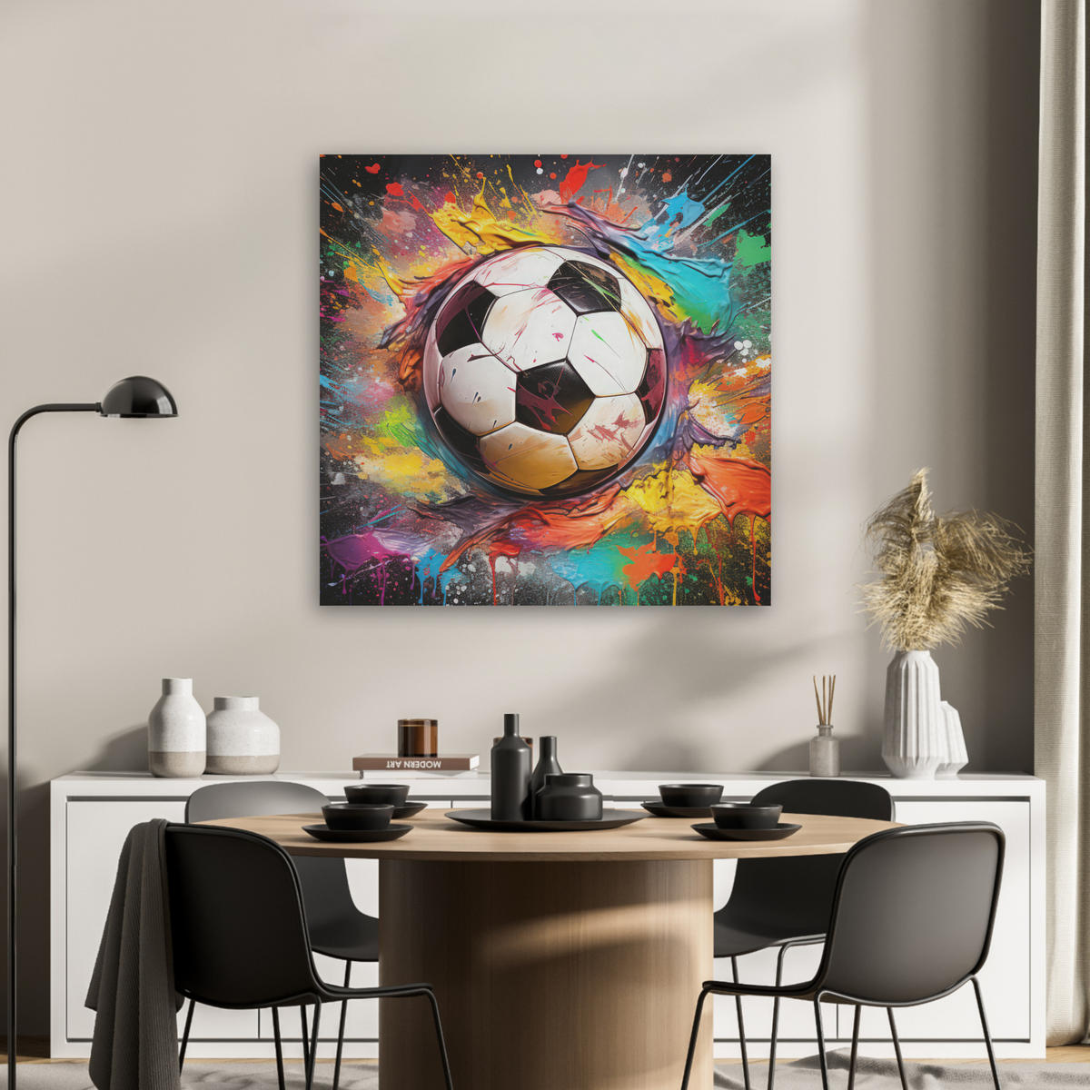 AKUSTIKBILD Fußball - Farbe - Farben - Schwarz - Weiß Akustikpaneele 80x80 cm - Weiß, Kunststoff (80/80/0.9cm) - MuchoWow