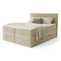 BOXSPRINGBETT Mollo Max - 160x200 - beige (Tilia 03, Cord) - Beige/Schwarz, Holz/Holzwerkstoff (160/200cm) - Sofnet