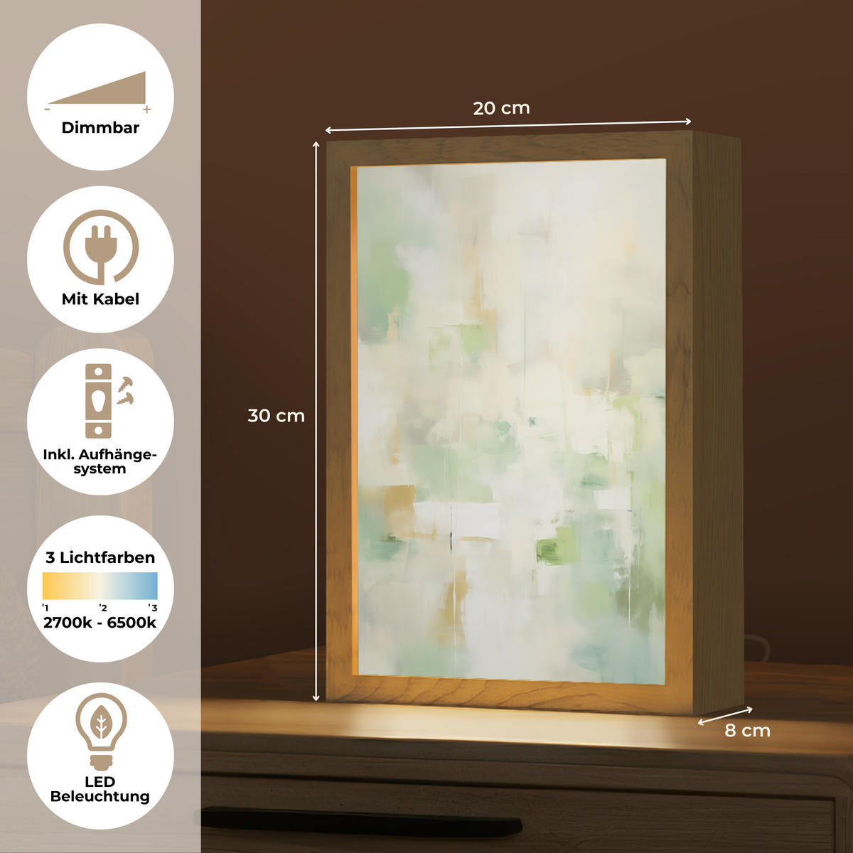 STOLNÍ LAMPA Abstraktní - Umění - Bílá - Zelená - Moderní 20x30 cm - modrá, kompozitní dřevo (8/20/30cm) - OnlyWow