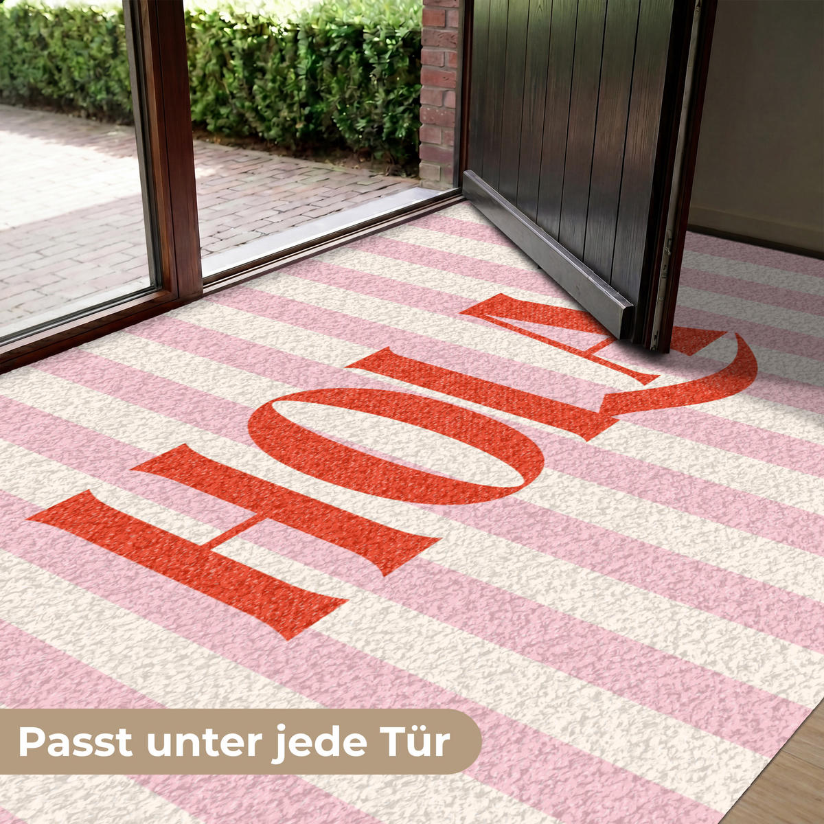 FUSSMATTE Hola - Zitat - Streifen - Pastell - Rosa - Rot - Weiß Schmutzfangmatte 180x120 cm - Rosa, Kunststoff (180/120cm) - MuchoWow