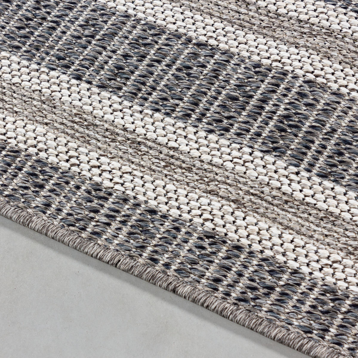 TEPPICH Outdoor Flachgewebe Bordüre Polypropylen Balkon Grau Läufer 80x250 - Grau, Textil (80/250cm) - KADIMA DESIGN