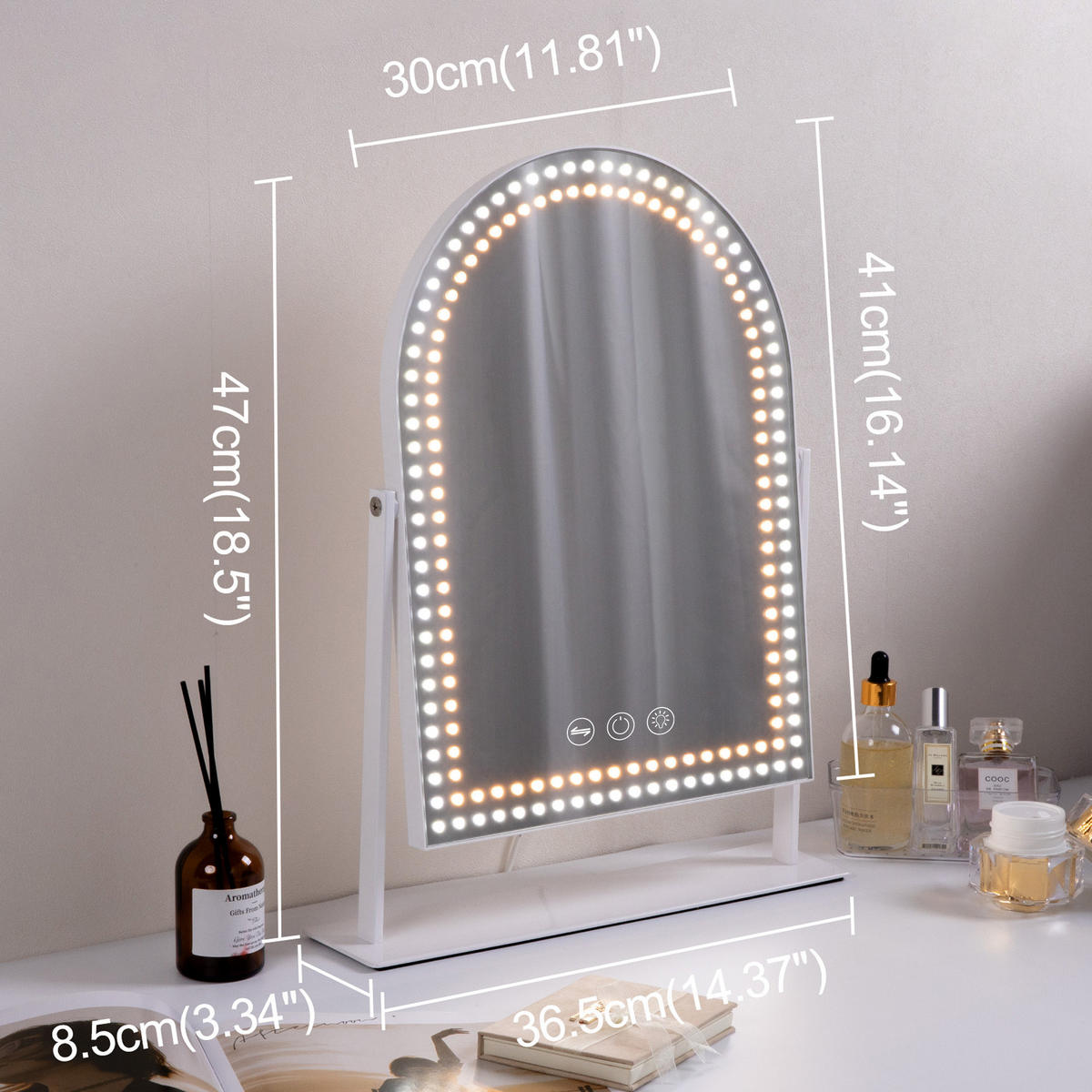 SCHMINKSPIEGEL mit Beleuchtung Gewölbter Weiß 30/41 cm - Weiß, Metall (30/41/3cm) - VANITII