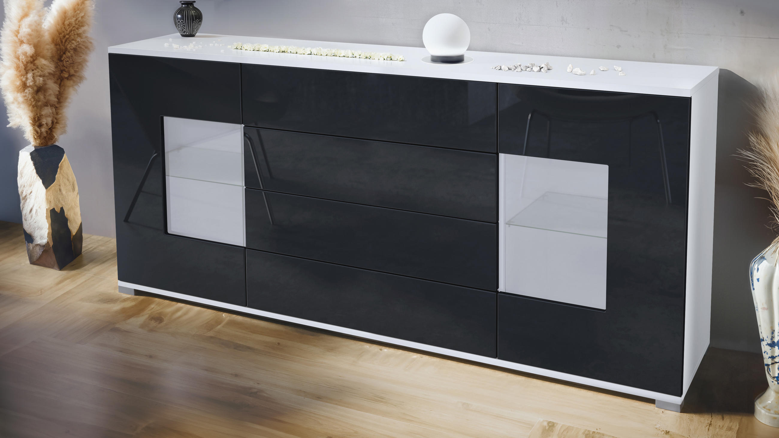 SIDEBOARD Grömitz Schwarz Hochglanz - Schwarz Hochglanz, Holzwerkstoff (166.5/75.5/35cm) - Vladon