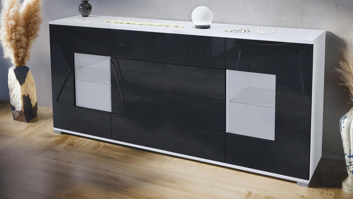 SIDEBOARD Grömitz Schwarz Hochglanz - Schwarz Hochglanz, Holzwerkstoff (166.5/75.5/35cm) - Vladon