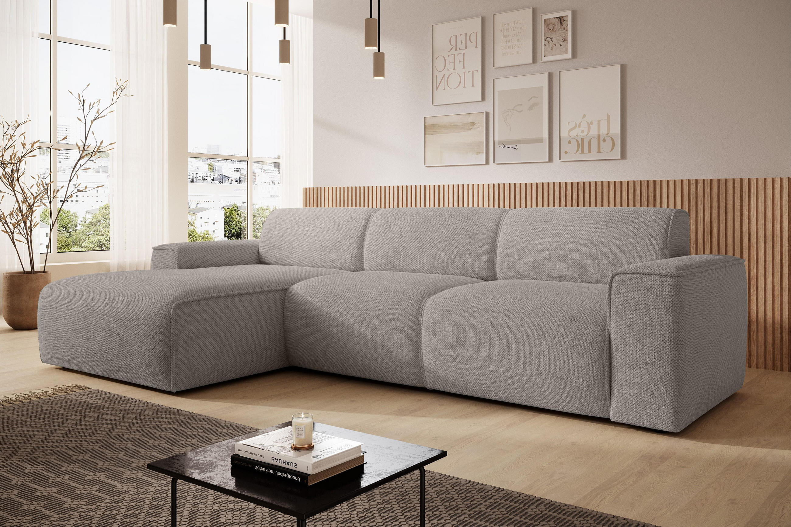 ECKSOFA L Form Didim mini Beige 310/165/78 cm – stilvolle kleine Eckcouch L - Beige/Schwarz, Kunststoff/Textil (165/310cm) - AX Living