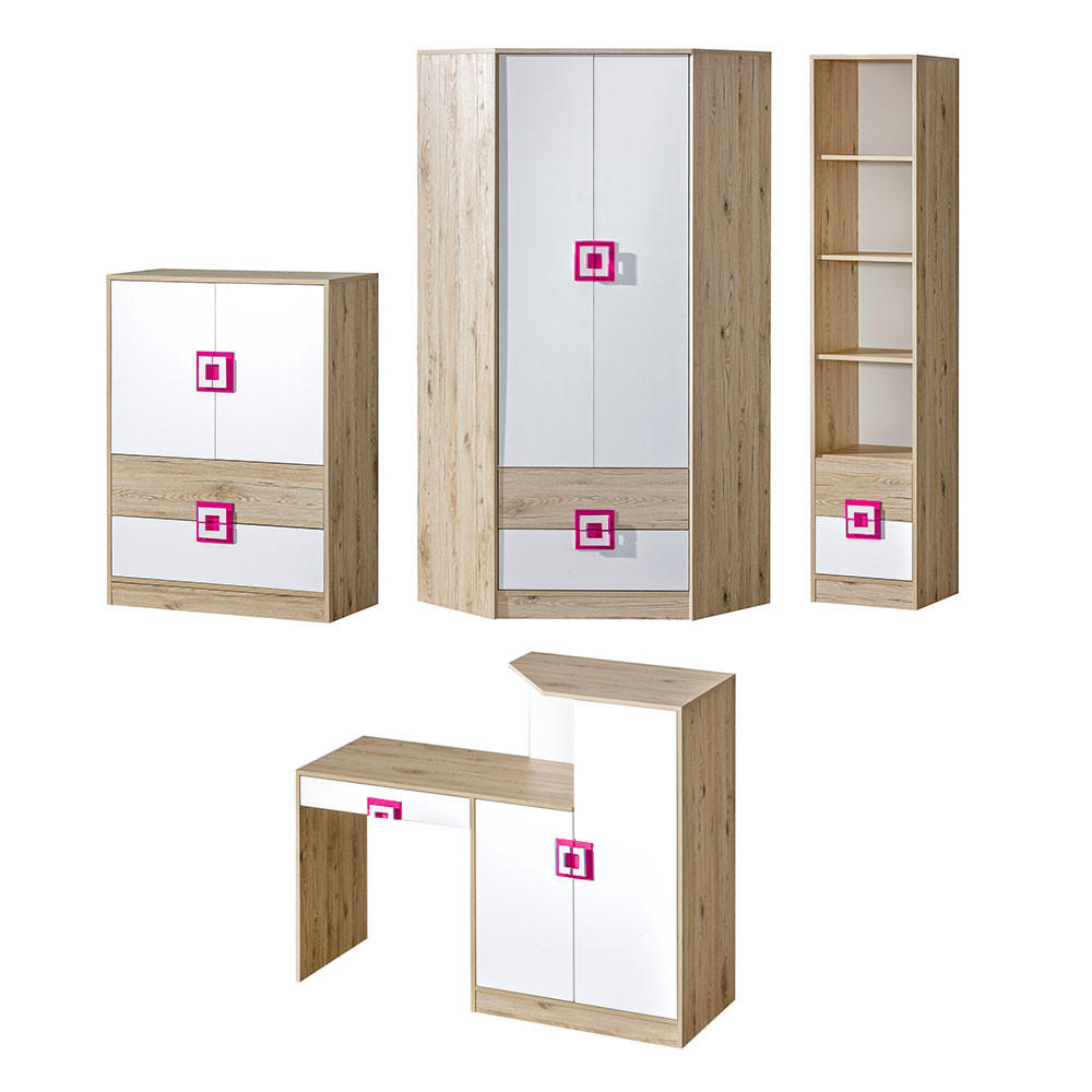 Feldmann-Wohnen Jugendzimmer-Set Hellbraun, Pink 277x190x167 cm