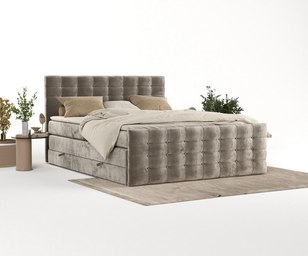 BOXSPRINGBETT Blend Beige 180/200 cm mit Matratze und Topper - Beige/Schwarz, Holz/Holzwerkstoff (180/200cm) - Maison de Reve