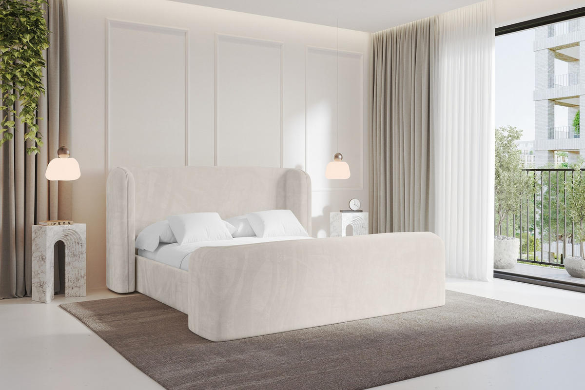 POLSTERBETT mit Bettkasten, Fußteil und Lattenrost, Boxbett ohne Matratze - ESTI-Z 160x200 Beige - Greige, Holzwerkstoff/Textil (160/200cm) - ALTDECOR