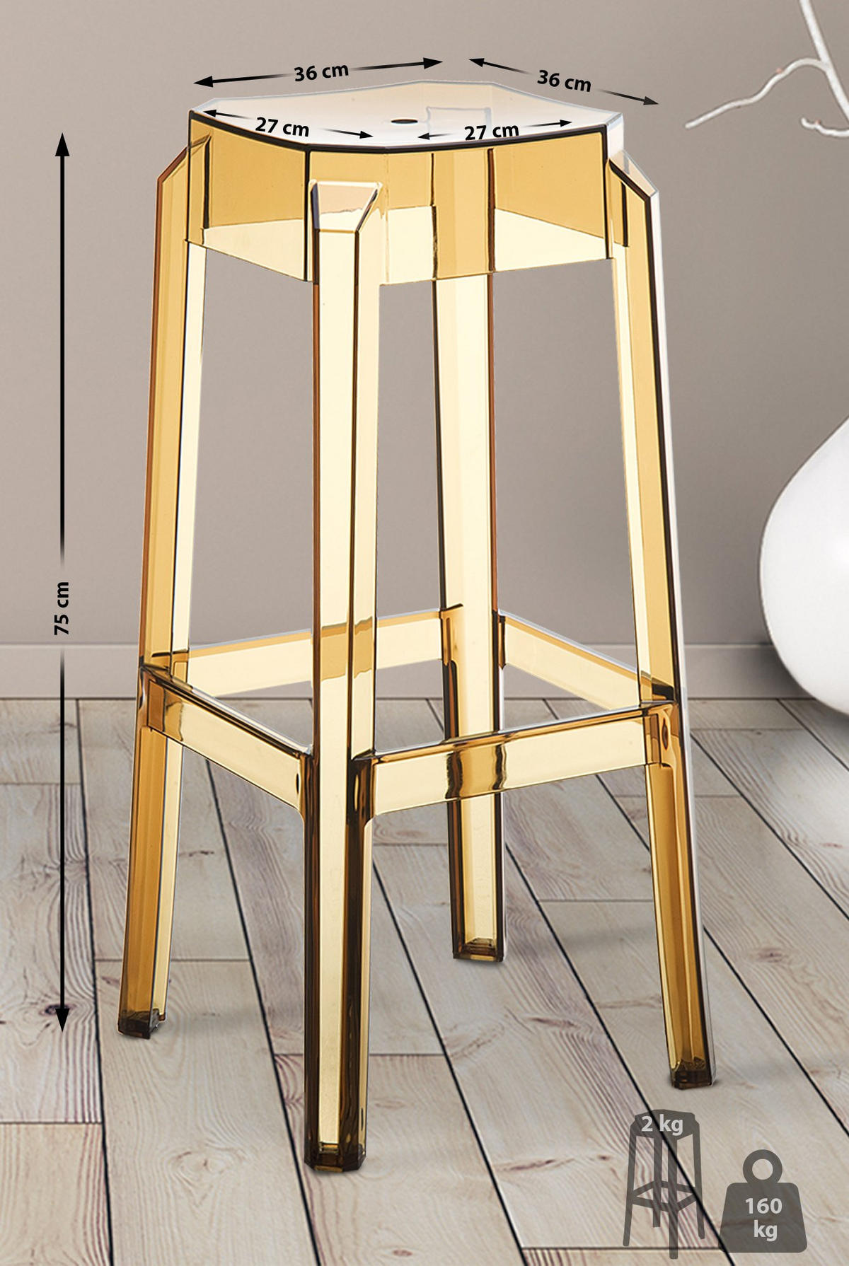 BARHOCKER 2er Set Kunststoff bernstein - Eukalyptusholzfarben/Bernsteinfarben, Kunststoff (36/75/36cm) - CLP