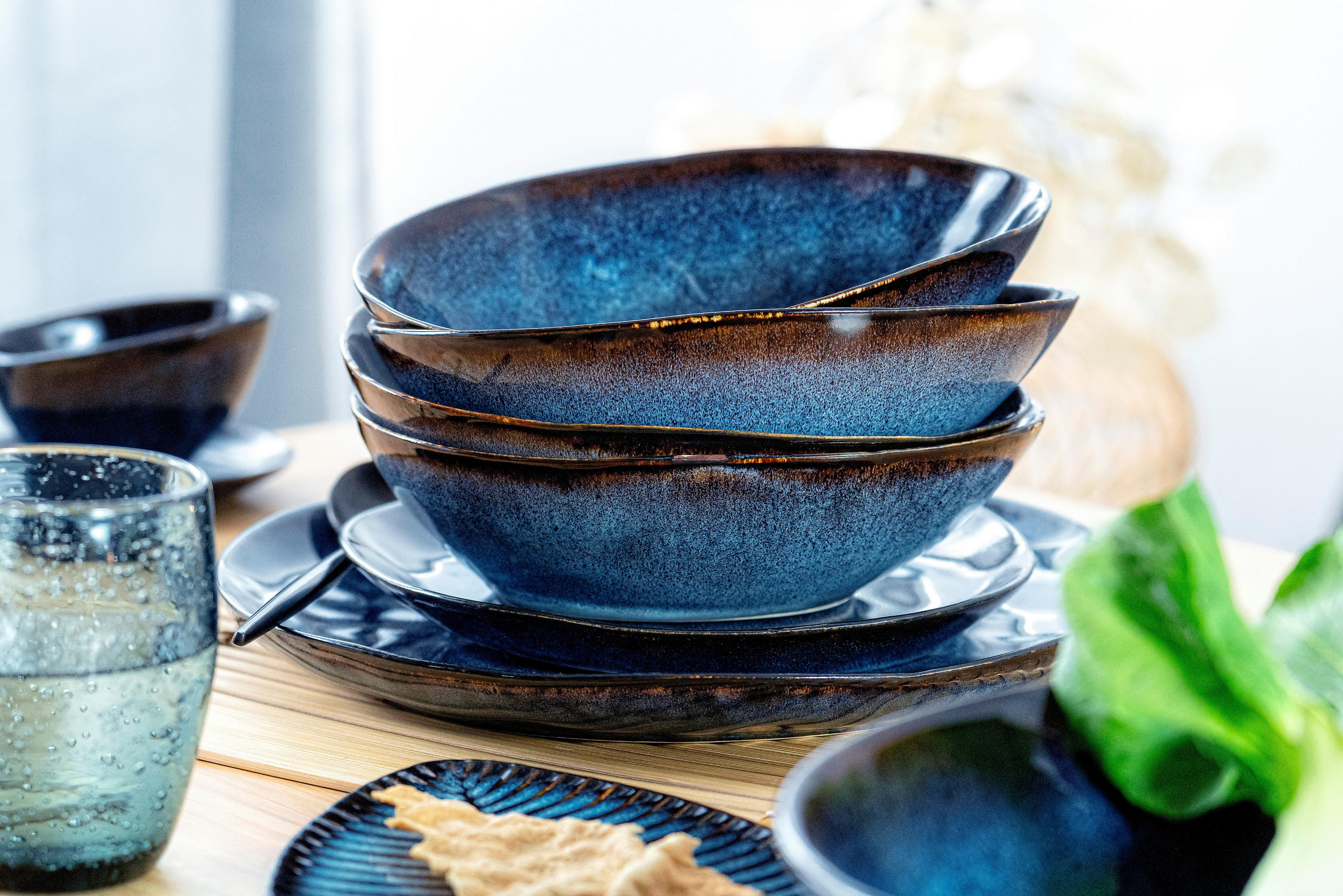 SALATSCHALEN SET TOKIO - 4 teilig aus Steingut - Dunkelblau, Keramik (20cm) - Sänger