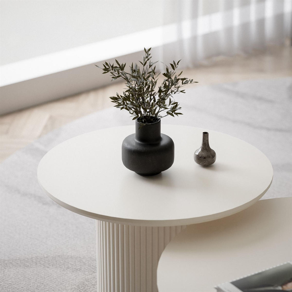COUCHTISCH OVI 2in1 mit geriffeltem Fuß Ivory - Creme, Holzwerkstoff (60/60/42cm) - Lookway