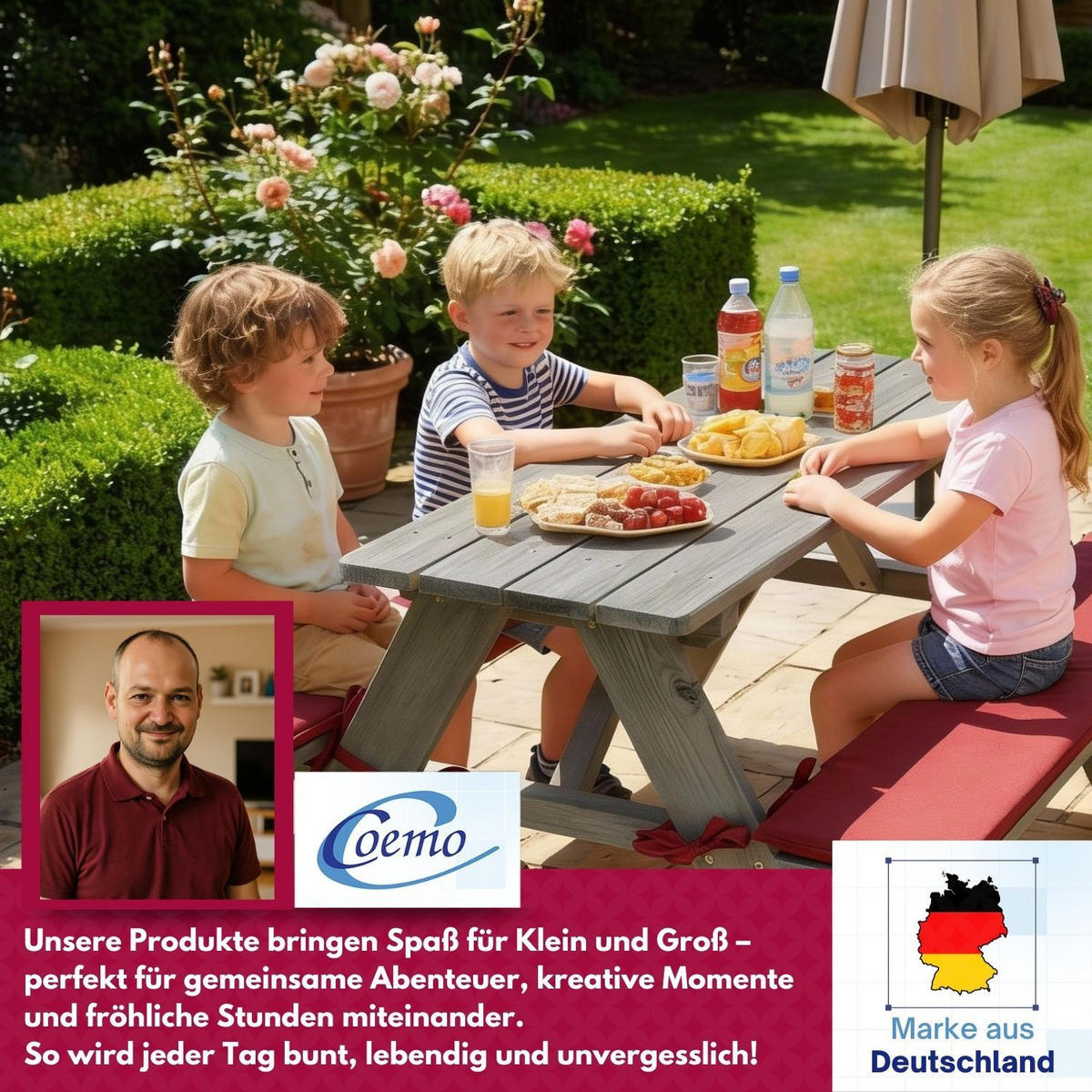 KINDERSITZGRUPPE GARTEN Holz mit Sitzauflagen Farbe Grau 89/79/50 cm - Grau, Holz (79/50/89cm) - Coemo