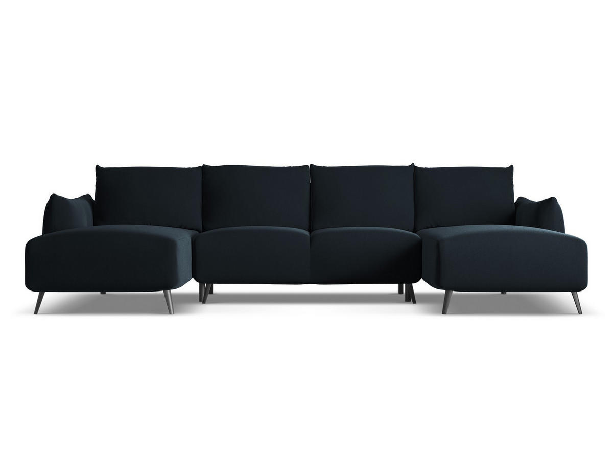 WOHNLANDSCHAFT Samt Stoff Blau - Blau/Schwarz, Textil/Metall (317/86/162cm) - Makamii