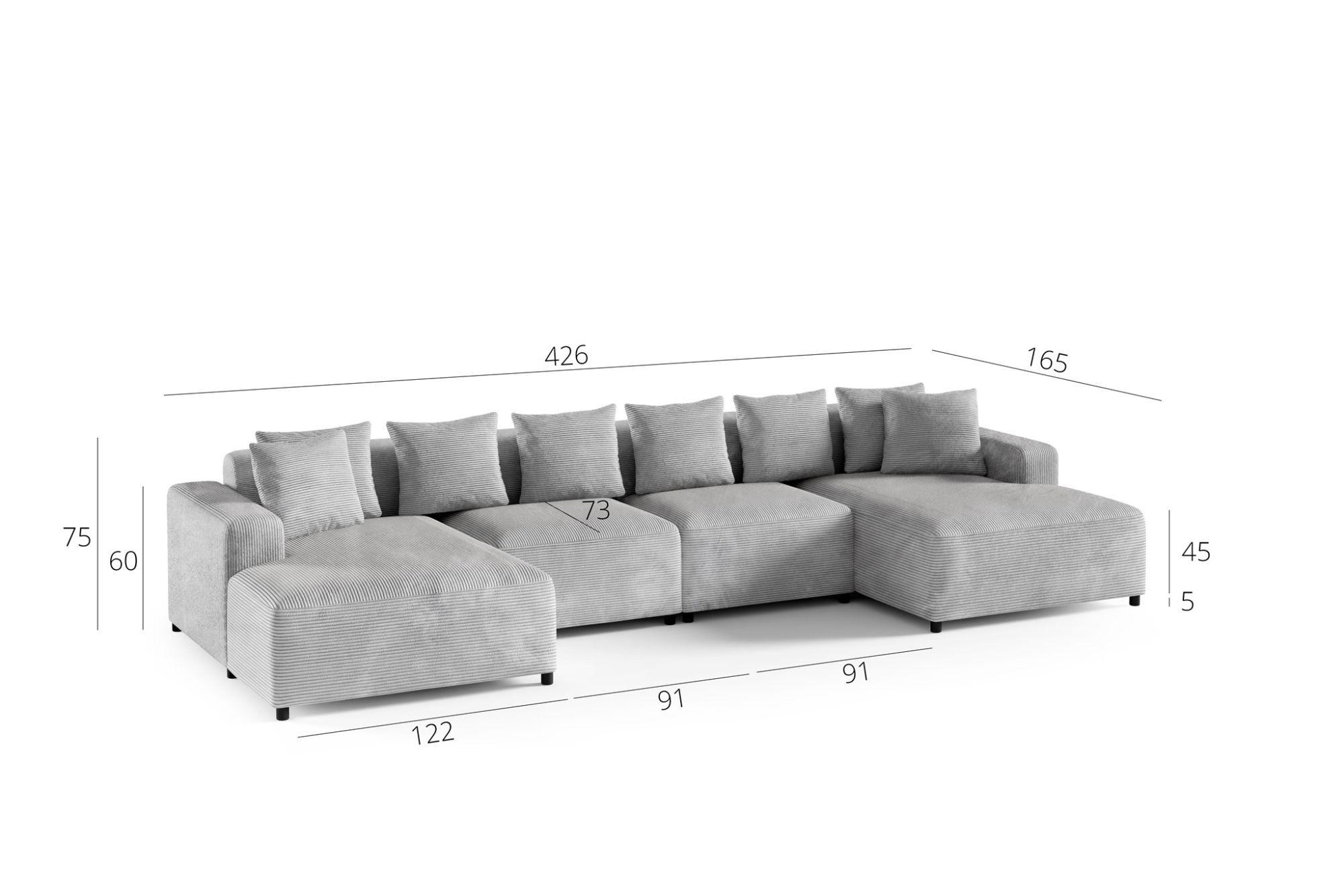 Thumbnail - Fun Möbel Wohnlandschaft, Hellgrau, Textil, U-Form, 426x75x165 cm, Wohnzimmer, Sofas & Couches, Wohnlandschaften, Wohnla...
