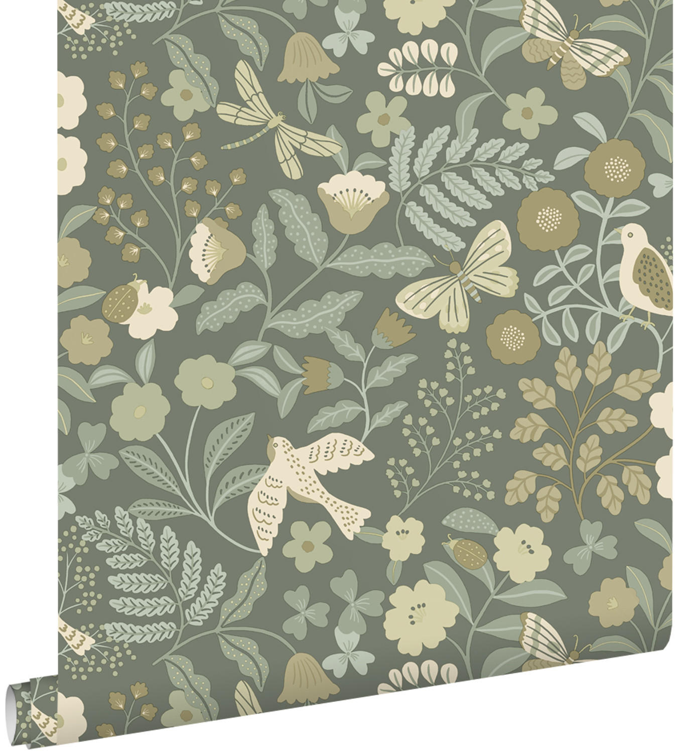 TAPETE Blumen und Vögel 50 x 900 cm - Grün, Papier (50/0.1cm) - ESTAhome
