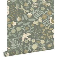 TAPETE Blumen und Vögel 50 x 900 cm - Grün, Papier (50/0.1cm) - ESTAhome