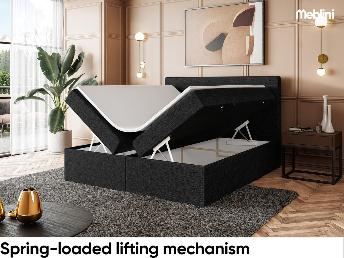 BOXBETT ZLATAN 160x200 cm in Schwarz Webstoff - Schwarz, Holz/Holzwerkstoff (160/200cm) - Meblini