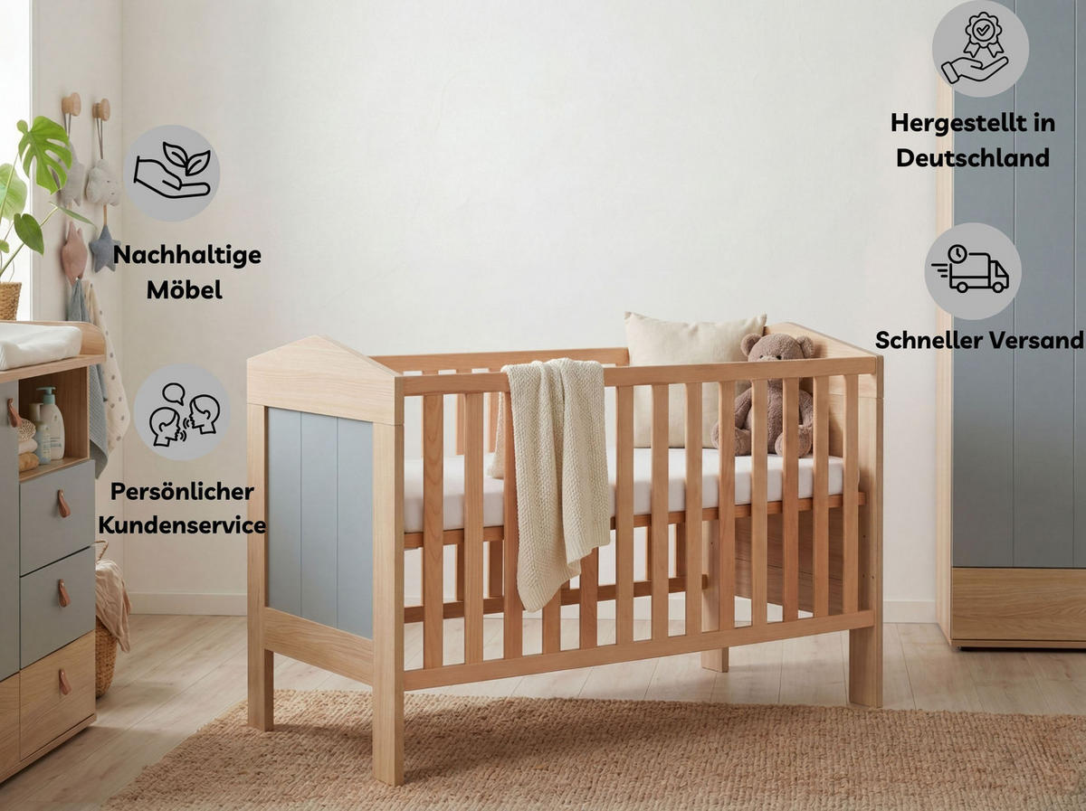 BABYZIMMER SET Roofy 2-tlg. Soft-Close - Salbeigrün/Eichefarben, Leder/Holz (1/1/1cm) - arthur berndt