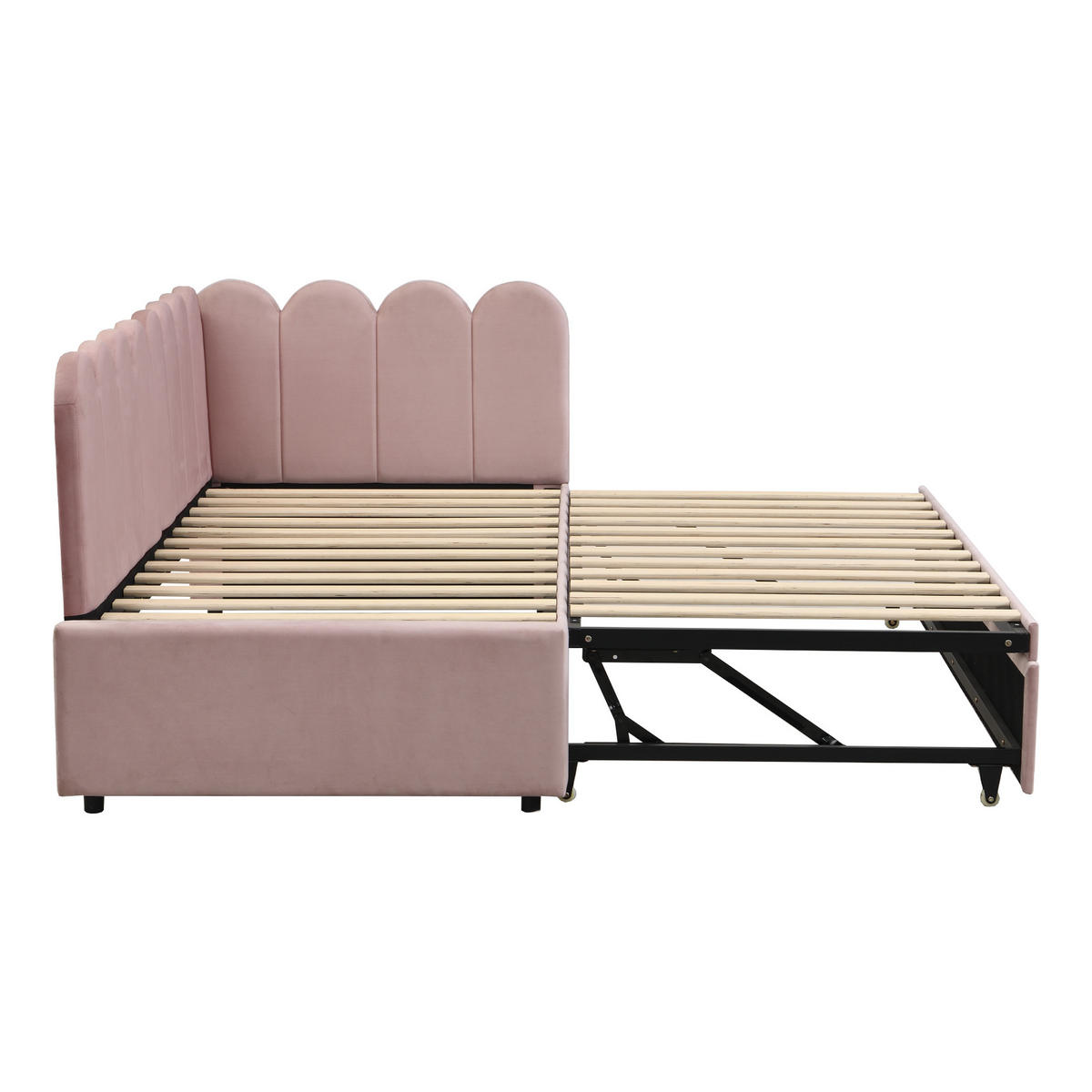 POLSTERBETT aus Samt 90x200 cm in Rosa mit Ausziehbett - Rosa, Textil (90/200cm) - Modfu