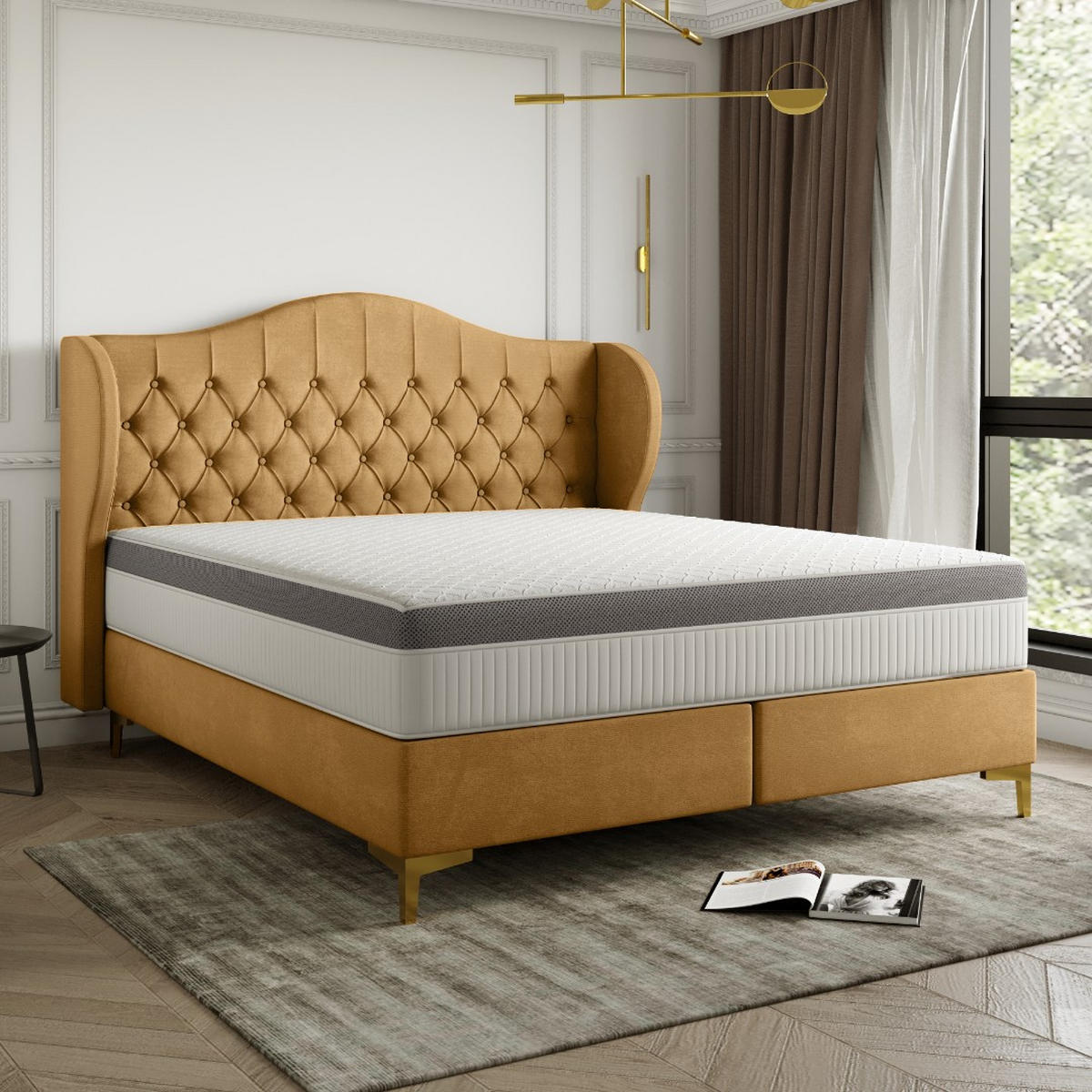 BETT mit Taschenmatratze LEGEND, Whisper-Stoff Gelb 140x200 cm - Gelb, Holz/Textil (140/200cm) - Kaiser Möbel