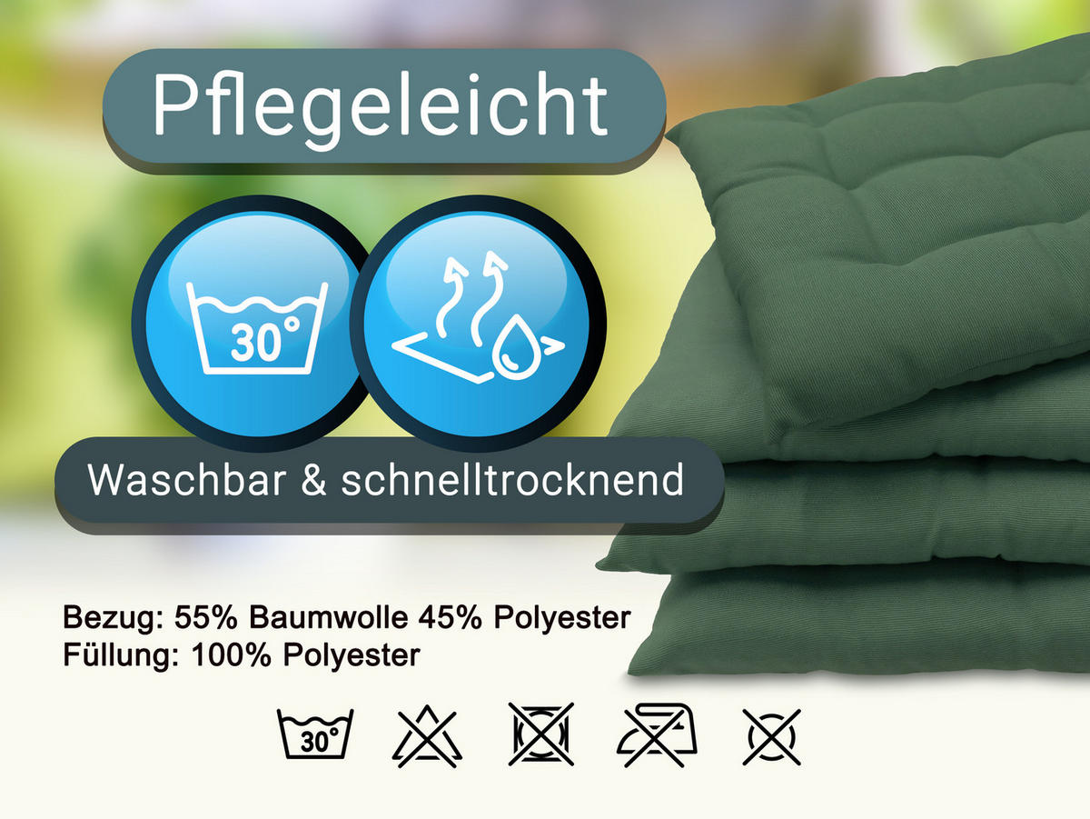 STUHLKISSEN, 4er-Set, 40x40 cm, Grün - Dunkelgrün, Textil (40/40/3cm) - Zollner