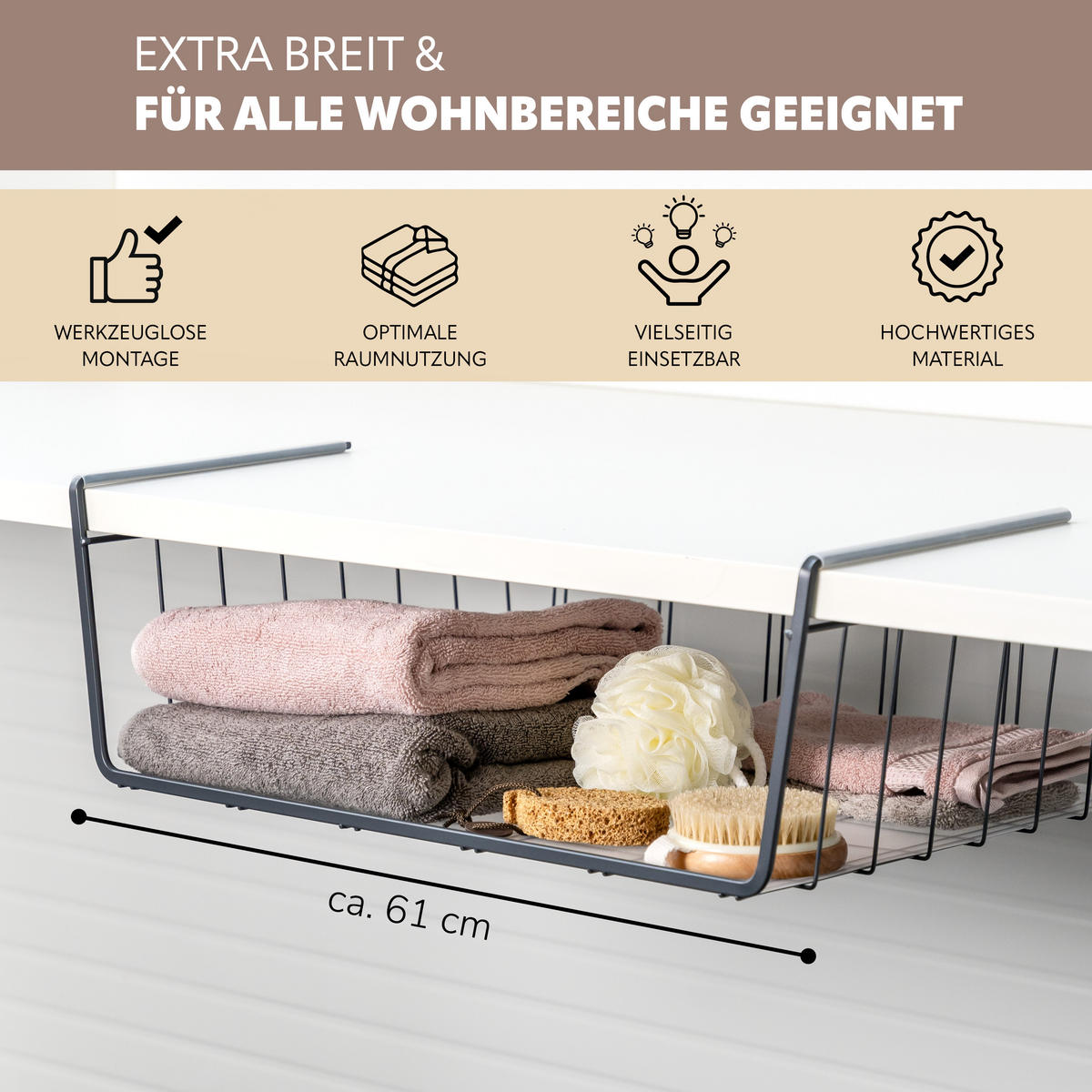 SCHRANKKÖRBE 4er-Set, grau - Grau, Metall (61/20/45.5cm) - eluno